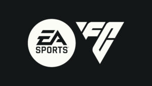 EA Sports und EA FC Logo in weiß auf schwarzem Hintergrund