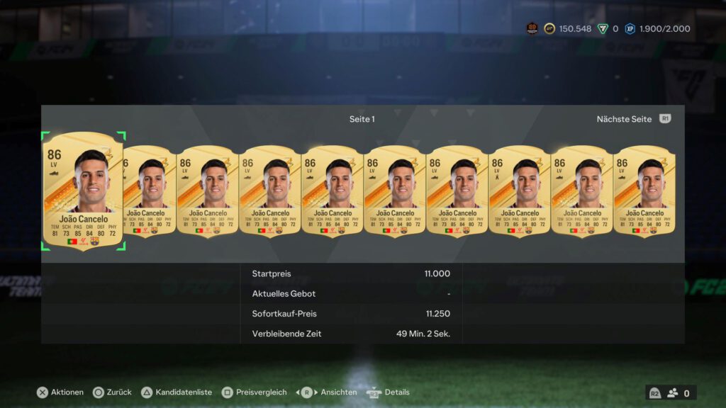 Screenshot des Transfermarktes in EA FC24