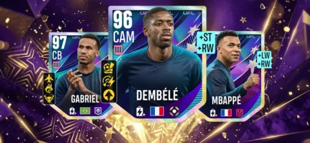 Season Stars in UFL: Die besten Spieler der Saison UFL Season Stars Karten von Dembélé, Mbappé und Gabriel.